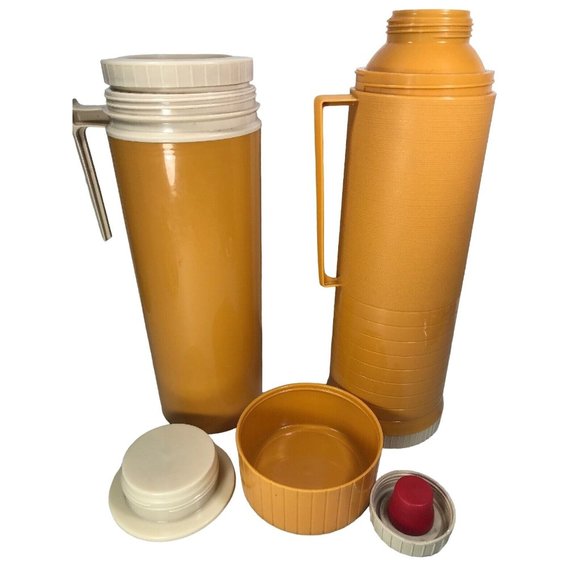 King-Seeley Tartan Thermos Lunch Bottle Cup Mustard Yellow Set Vintage - Picture 6 of 12